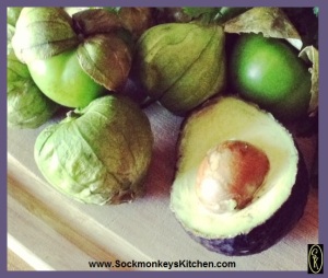 1. Take the husk off of the tomatillos, and peel & seed the avocado.