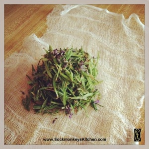 Cut 2 pieces of cheesecloth to about 12"-15" long. Place the lavender in the middle of the first piece of cheesecloth.
