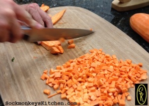 Kenny chopped up the sweet potato for me in little tiny dices.